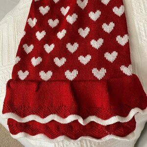 Pet Dog Red With White Hearts Design Knitted Sweater Dress Size XXL